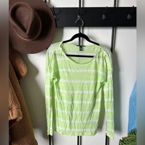 Ralph Lauren lime green stripe button 100% linen long sleeve lightweight T-shirt